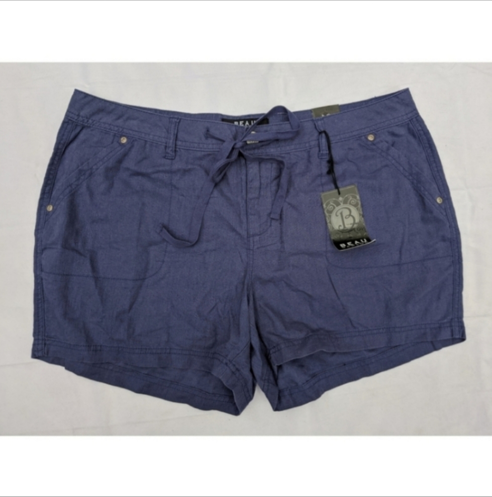 NWT Beau Dawson blue linen waist tie shorts 14W